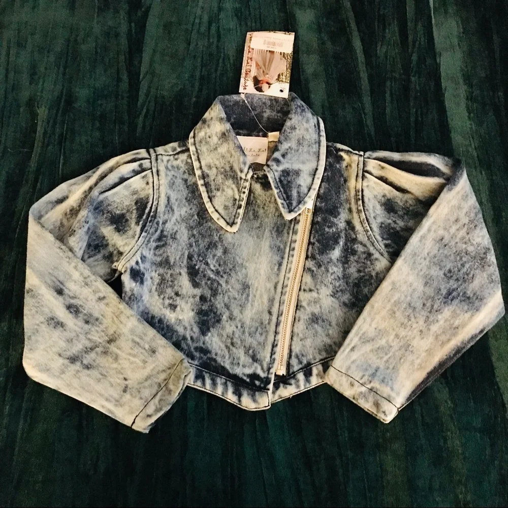 NWT Ooh La La Couture Girls Denim Jacket 24M 2T acid wash retro 80s 90s cropped